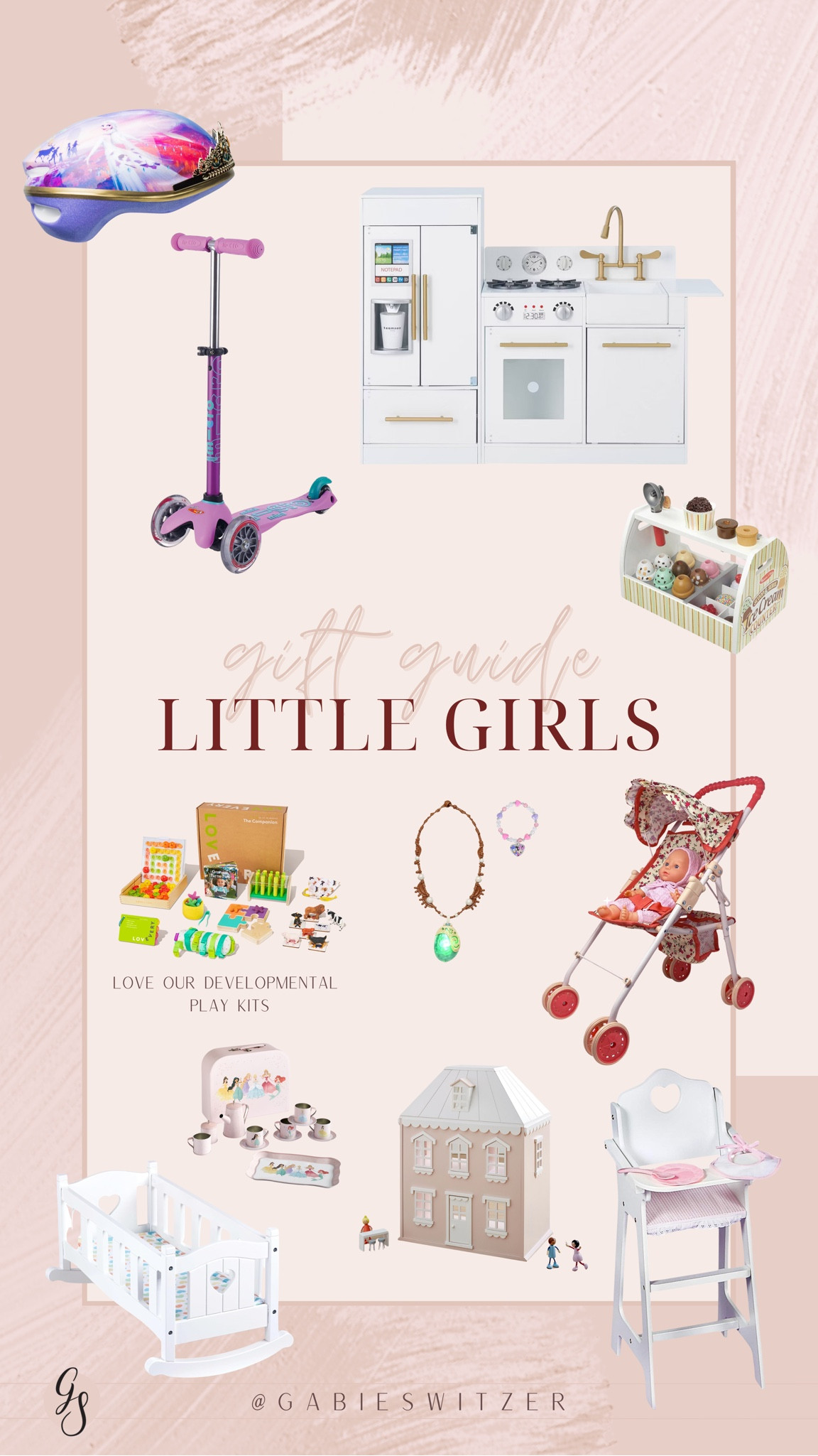 Gift ideas for little toddler girls 

Scooter, helmet, play kitchen, icecream toy, developmental toys play kits, toddler necklace, baby doll stroller, doll crib, doll high chair, doll house, tea set

#LTKKids #LTKSaleAlert #LTKGiftGuide