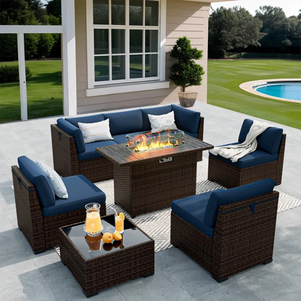 Treyshun Modular Slanted Rattan Sectional Conversation Sets With Coffee Table | Wayfair North America