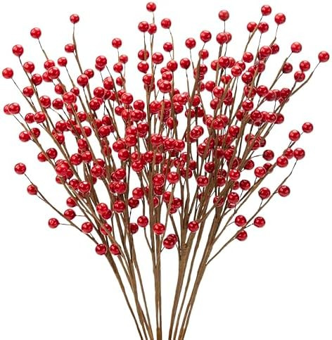 12Pcs Artificial Red Berries Stems, 13.5" Waterproof Burgundy Berry Picks Branches with 25 Berrie... | Amazon (US)