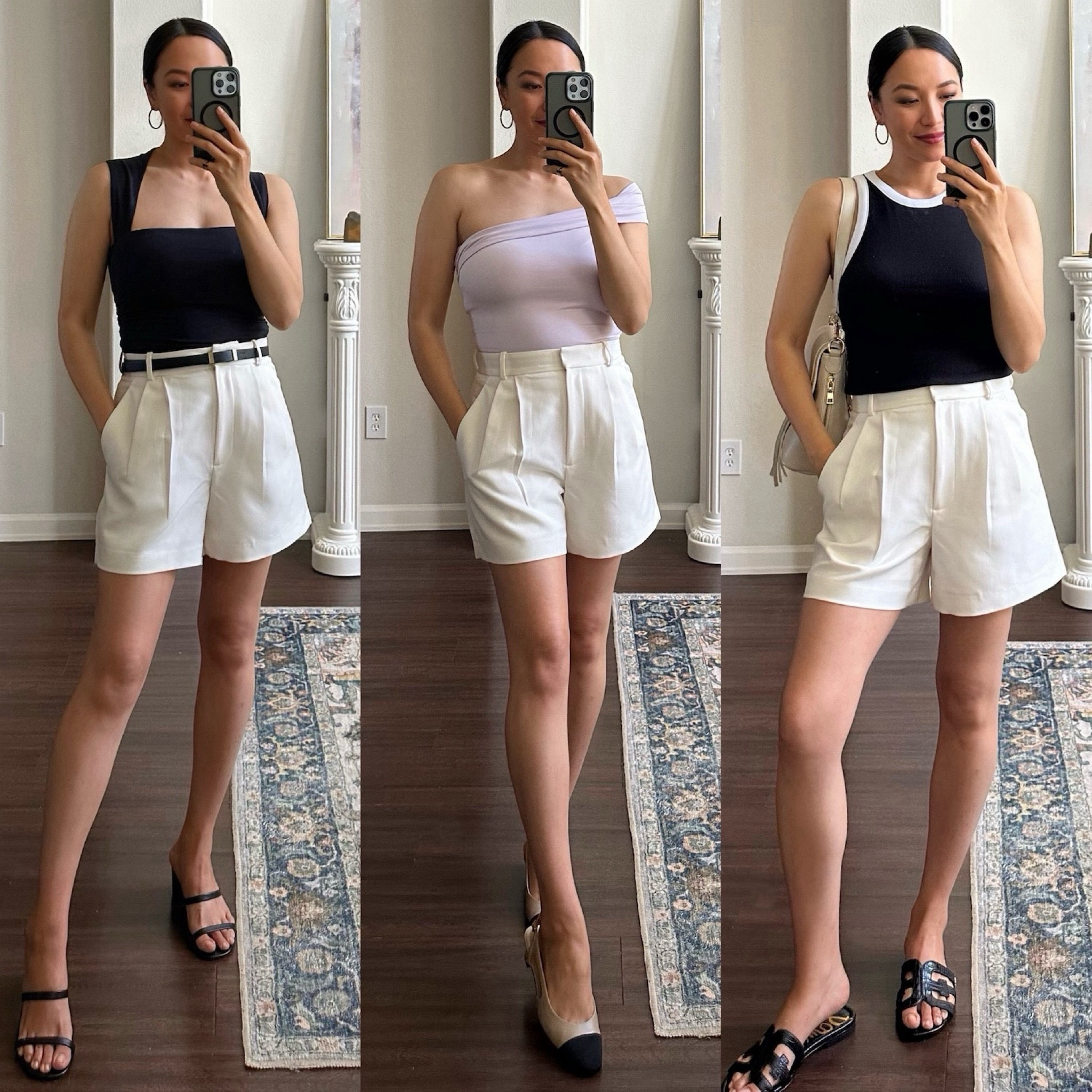 Tailored shorts styled 3 ways 

Abercrombie shorts - my regular is size 25, 15% off this week 

Tops - small, also on sale 

Summer outfits 

#LTKSummerSales #LTKFindsUnder100