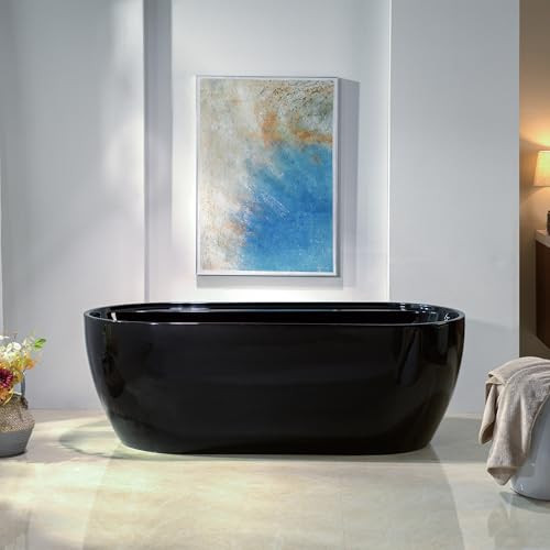WOODBRIDGE 67" L x 31-1/2" W Freestanding Contemporary Acrylic Soaking Bathtub in Glossy Black Inside and Outside with Matte Black Drain & Overflow,B8863-MB | Amazon (US)