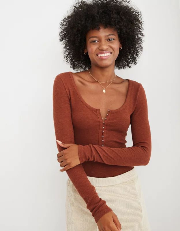 Aerie Long Sleeve Hook & Eye Bodysuit | Aerie