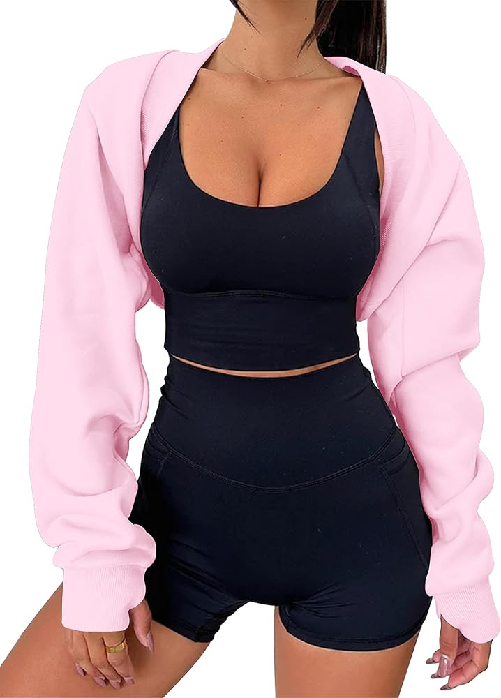 MISSACTIVER Women's Long Sleeve With Thumb Hole Bolero Shrug Top Open Front Fleece Loose Fit Crop... | Amazon (US)