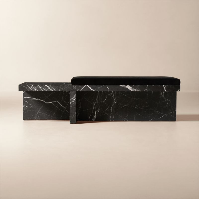 Pierre 60" Black Marble Bench with Velvet Cushion | CB2 | CB2