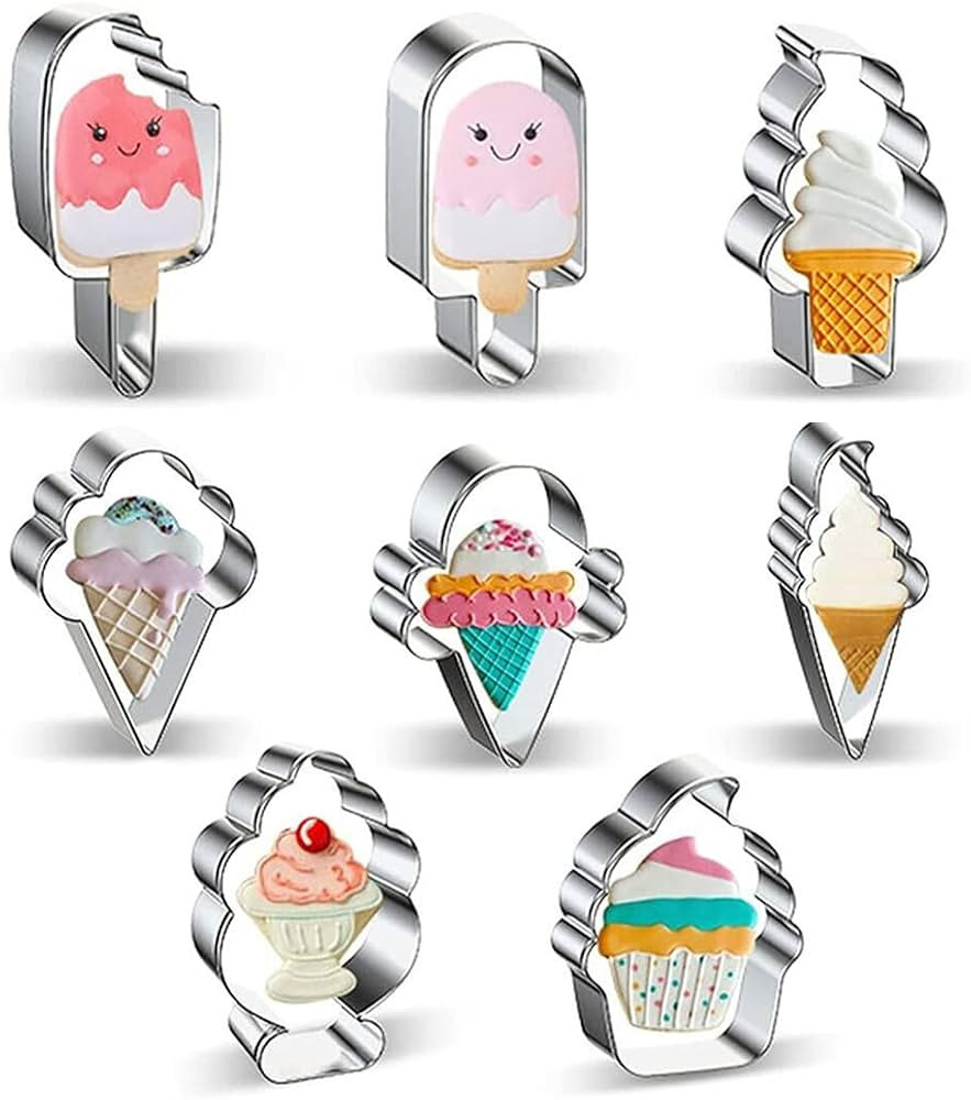 Ice Cream Cookie Cutters 8-Pc. Set, Ice Cream Cutters Stainless Steel Fondant Cutters, Popsicle, ... | Amazon (US)