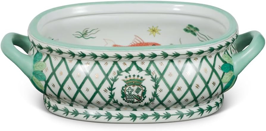 ChinaFurnitureOnline Green and White European Motif Chinese Porcelain Footbath Planter | Amazon (US)