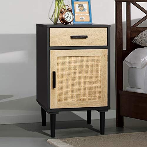 Finnhomy Tall Nightstand, End Table, Side Table with Drawer and Shelf, Hand Made Rattan Decorated... | Amazon (US)