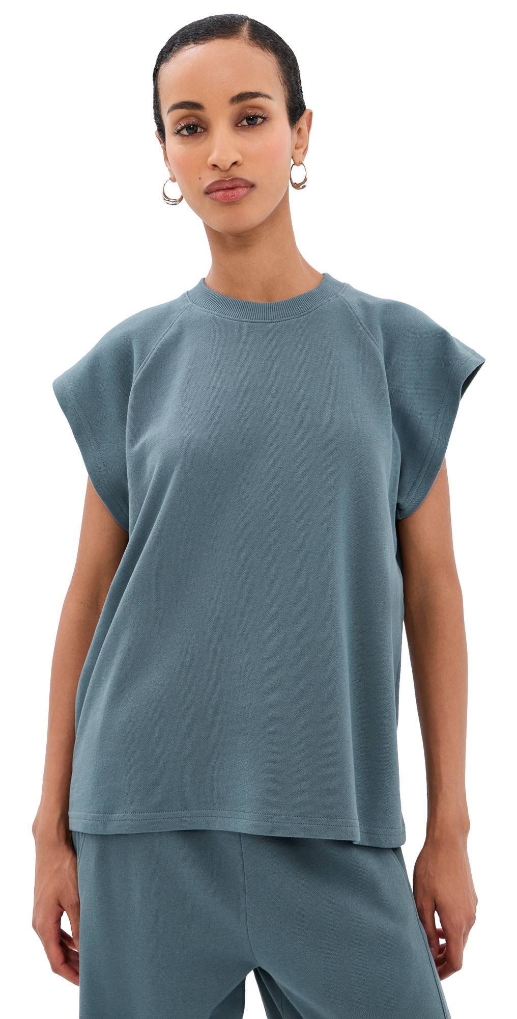 Tibi Lightweight Easy Sweatshirt Top Blue Grey M | Shopbop