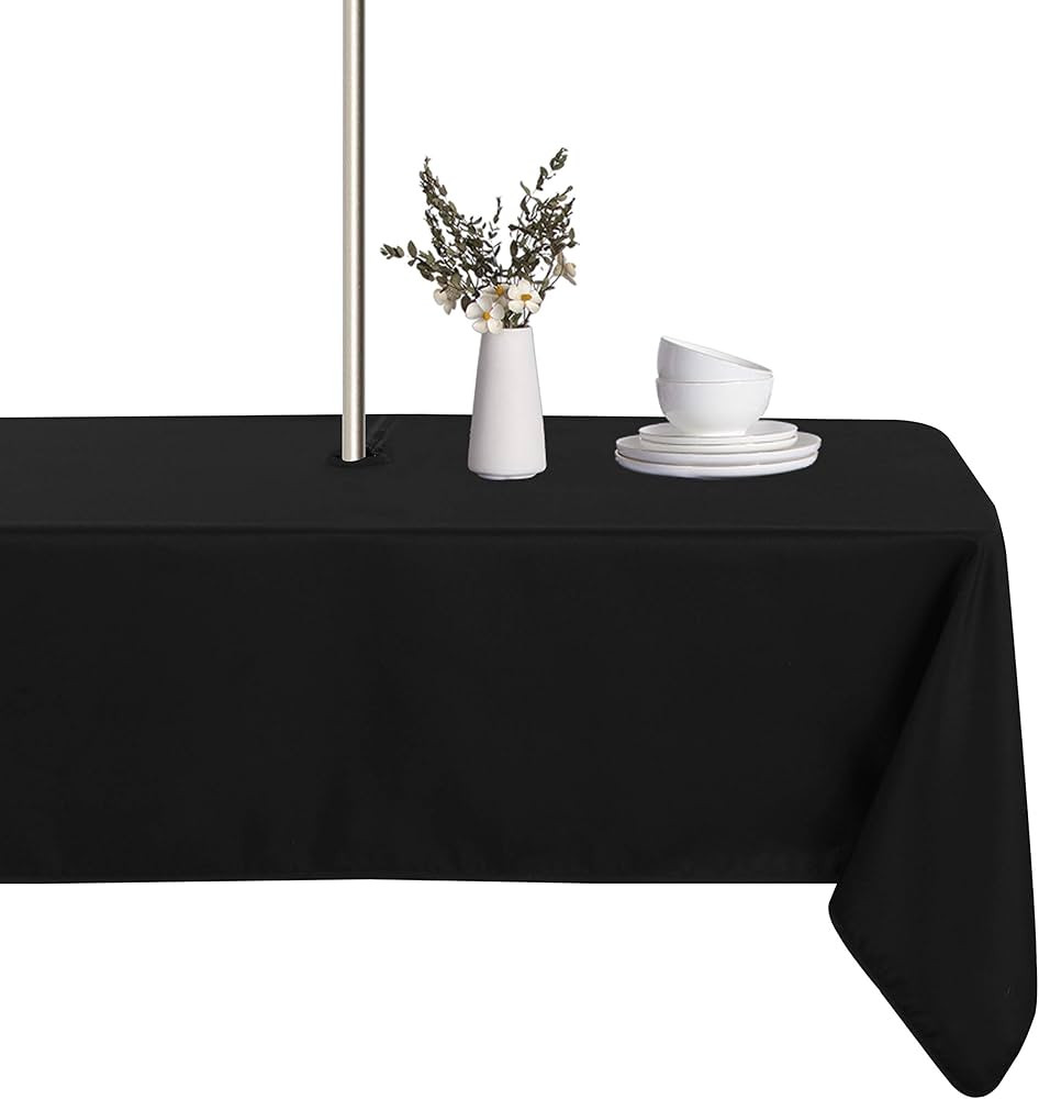 LUSHVIDA Rectangle Outdoor Tablecloth with Umbrella Hole and Zipper, 60x84 Inch Black, Washable W... | Amazon (US)