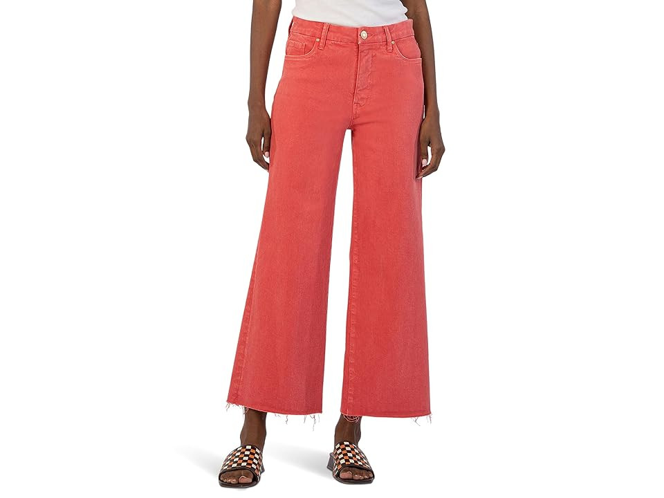 KUT from the Kloth Meg High-Rise Fab Ab Wide Leg Raw Hem In Strawberry (Strawberry) Women's Jeans | Zappos