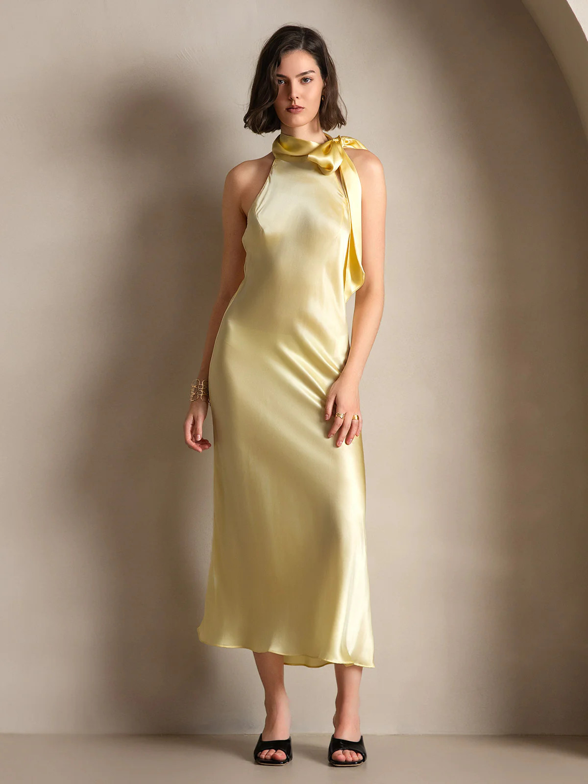 19MM Silk Tie Neck Dress | Elegant Party Wear | SilkSilky