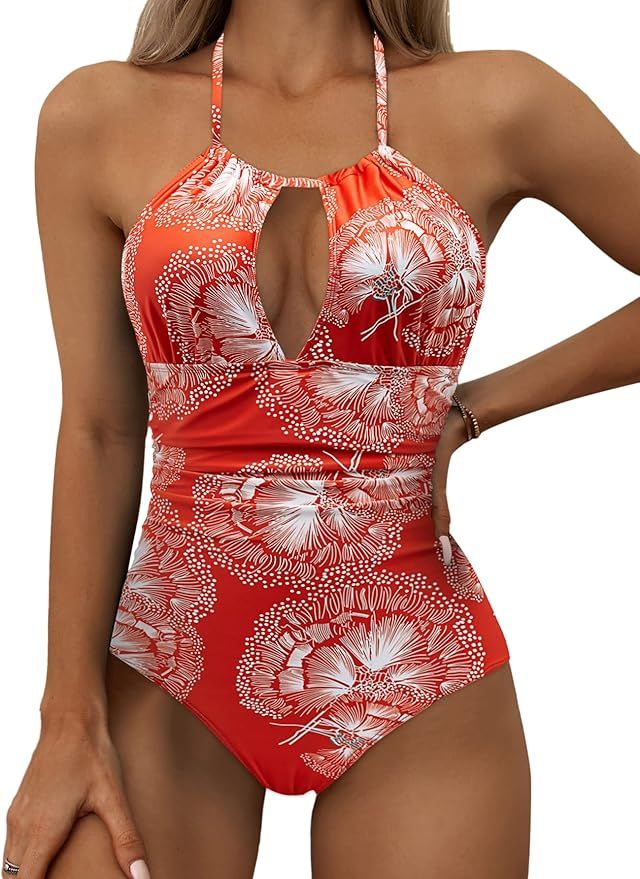 Eomenie Women's One Piece Swimsuits Tummy Control Halter Slimming Bathing Suit Plunge 1 Piece Swi... | Amazon (US)