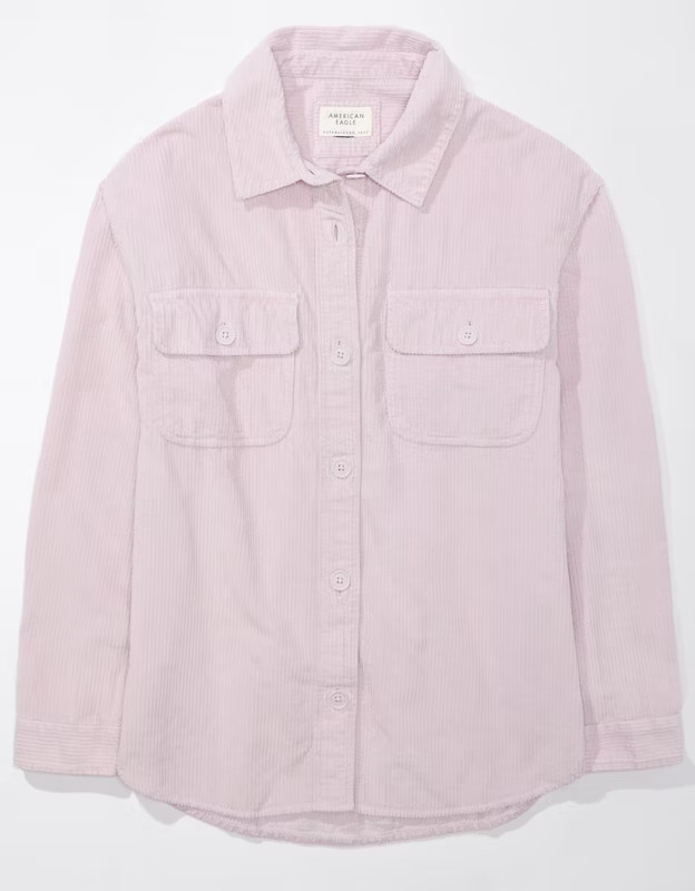 AE Dreamy Drape Oversized Corduroy Shirt | American Eagle Outfitters (US & CA)