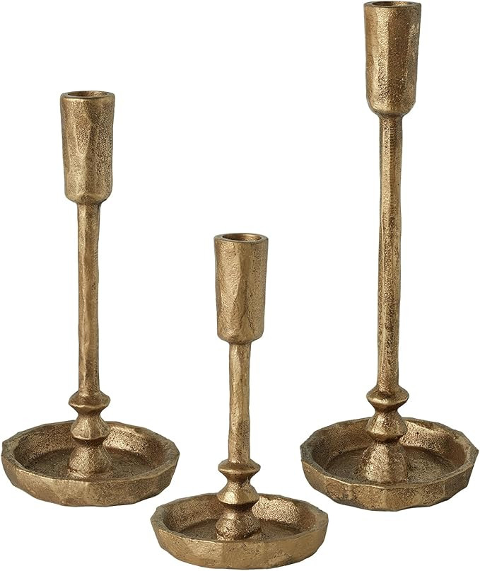 Brass Candlestick Holders Set of 3, Vintage Candle Sticks Holder Decor, Gold Taper Candle Holders... | Amazon (US)