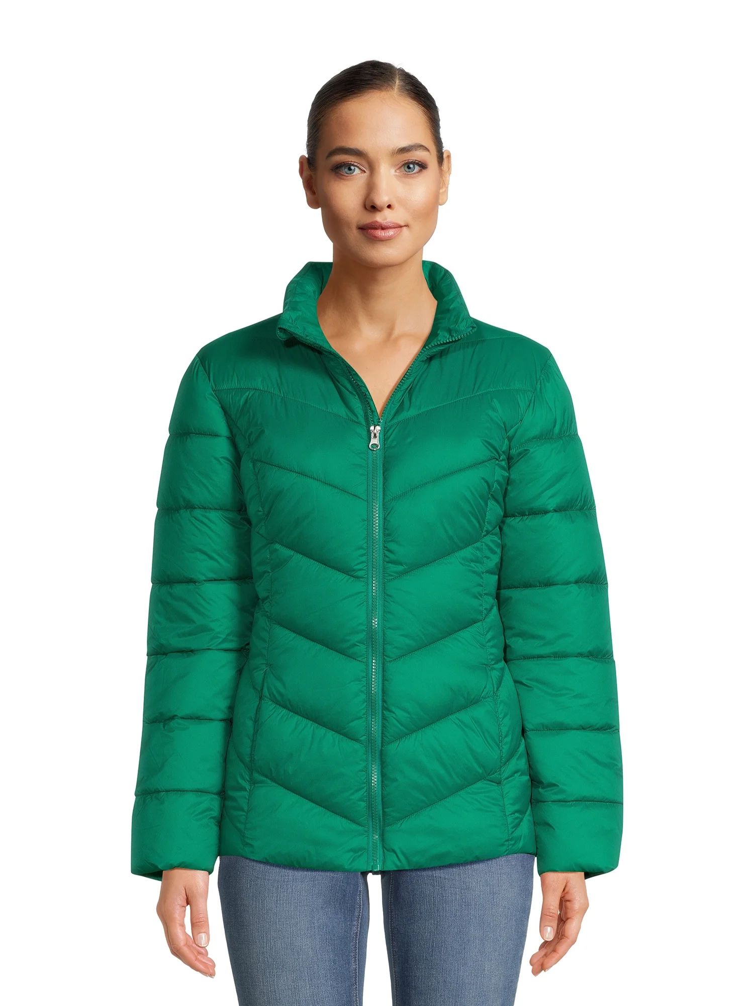 Time and Tru Women's Chevron Puffer Jacket, Sizes XS-3X - Walmart.com | Walmart (US)