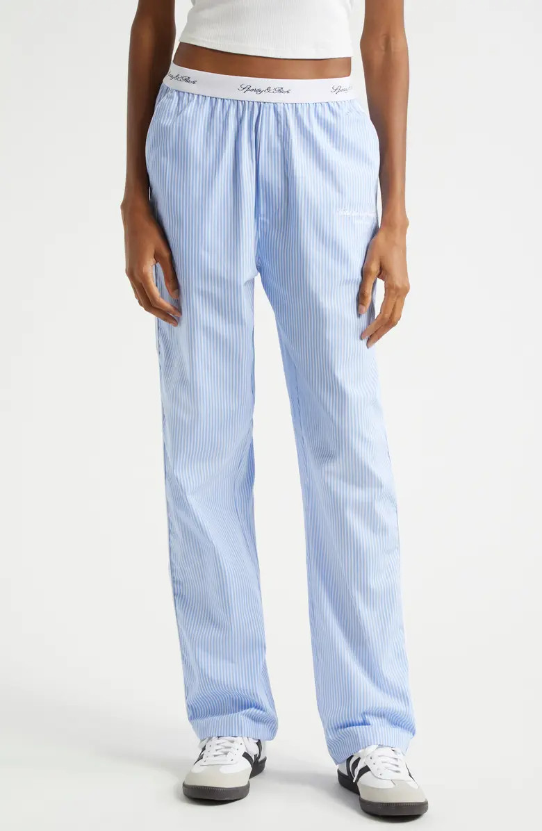 Sporty & Rich Hotel du Cap Stripe Embroidered Cotton Pajama Pants | Nordstrom | Nordstrom