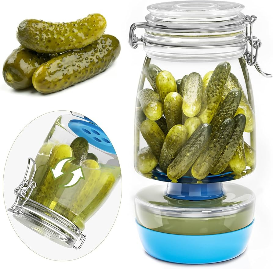 77L Upgrade Pickle Jar with Strainer Flip, 100 Percent Airtight and Leak Proof Glass Hourglass Pi... | Amazon (US)