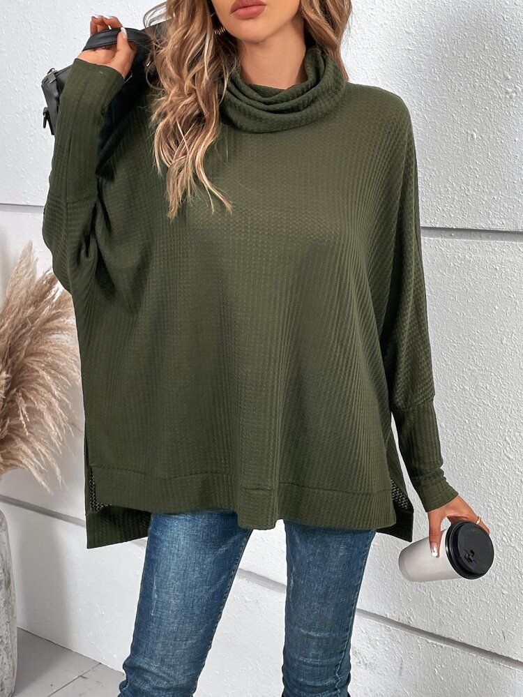 Cowl Neck Batwing Sleeve High Low Tee | SHEIN