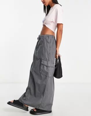 Reclaimed Vintage Inspired Y2K cargo maxi skirt in washed gray | ASOS (Global)