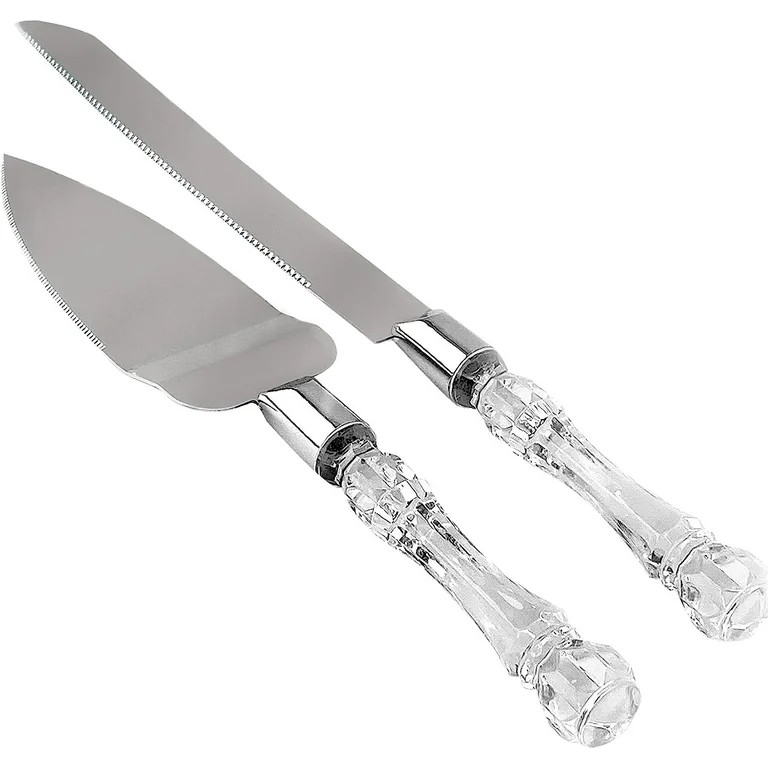 LUSHIG Wedding Cake Knife and Server Set with Silver Acrylic Faux Crystal Handle, Stainless Steel... | Walmart (US)