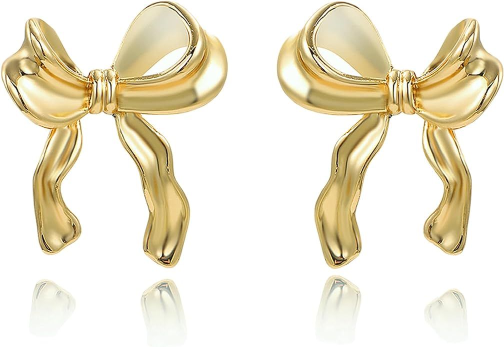 Bow Earrings for Women Gold Dangle Earrings for Women Trendy Dainty Cute Statement Earrings Rib... | Amazon (US)