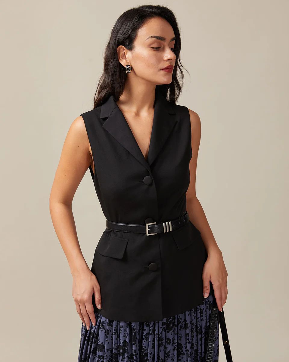 The Black Lapel Button Up Sleeveless Vest | rihoas.com