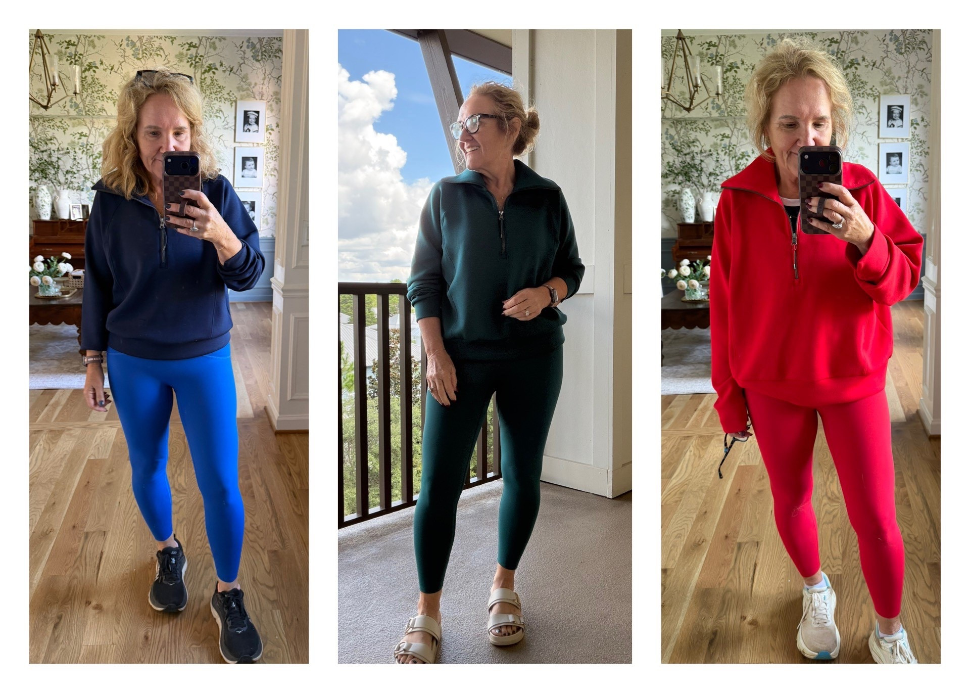 Was looking through the outfits. I wore this week and realized that I spent a lot of time in my spanx booty boost leggings and air essentials half zips. Between time at the beach and spending time with my very active three-year-old grandson these were my looks.
Some colors are on sale. I wear a size medium in the leggings. I love the compression and the tummy in the back area.
The half zip air essentials. I’m wearing three different sizes here. The navy I’m in a medium the teal. I’m in a large and the red. I’m in an XL.
If your new customer at spanx, you can take 15% off your order with code NANETTEXSPANX 

#LTKActive #LTKOver40 #LTKTravel