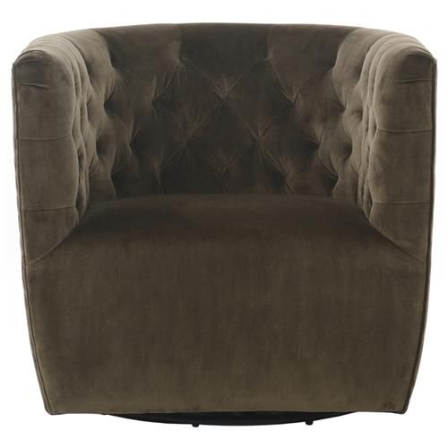 Harper Modern Classic Olive Green Upholstered Tufted Swivel Barrel Chair | Kathy Kuo Home