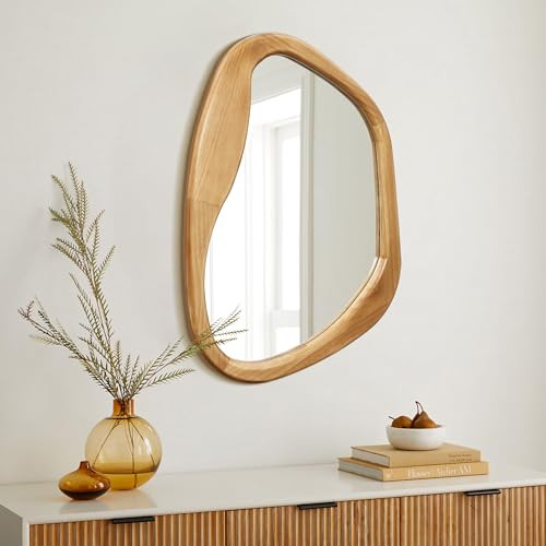 LuxenHome Irregular Oblong Wall Mirror,Accent with Natural Wood Frame,Rustic Bathroom Mirror,Vanity Makeup Mirror, Wall Mounted Mirror for Living Room,Entryway,Bedroom,Decorative Mirror | Amazon (US)