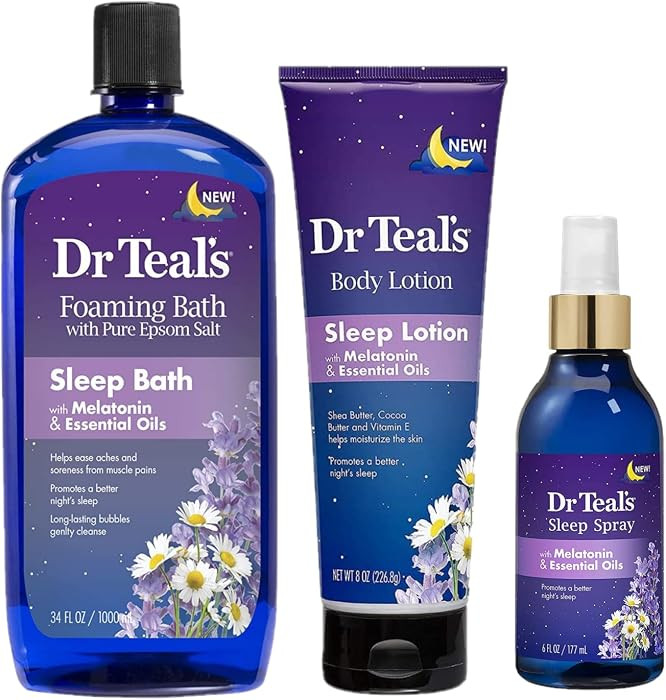 Dr Teals Melatonin Sleep Bath Gift Set (Foaming Bath (34 oz), Body Lotion (8 oz), & Sleep Spray (... | Amazon (US)