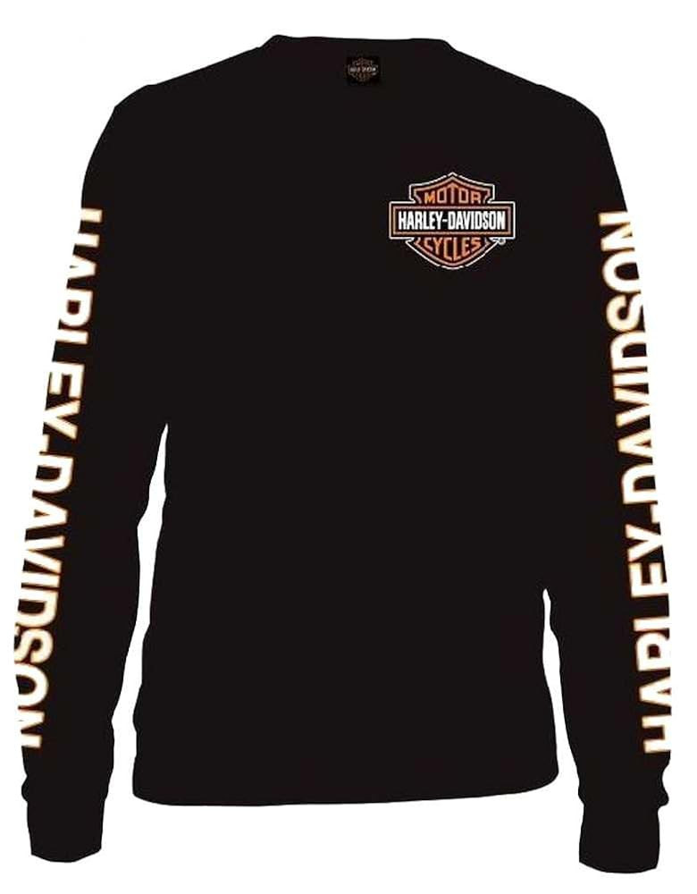 Harley-Davidson Men's Long Sleeve Orange Bar & Shield Black Shirt 30291744 | Amazon (US)