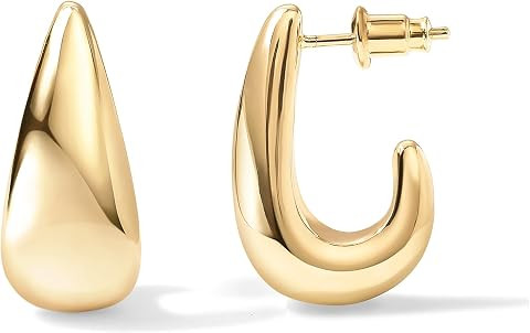 PAVOI 14K Gold Plated 925 Sterling Silver Post Statement Huggie Earrings | Gold Dome Hoop Earring... | Amazon (US)