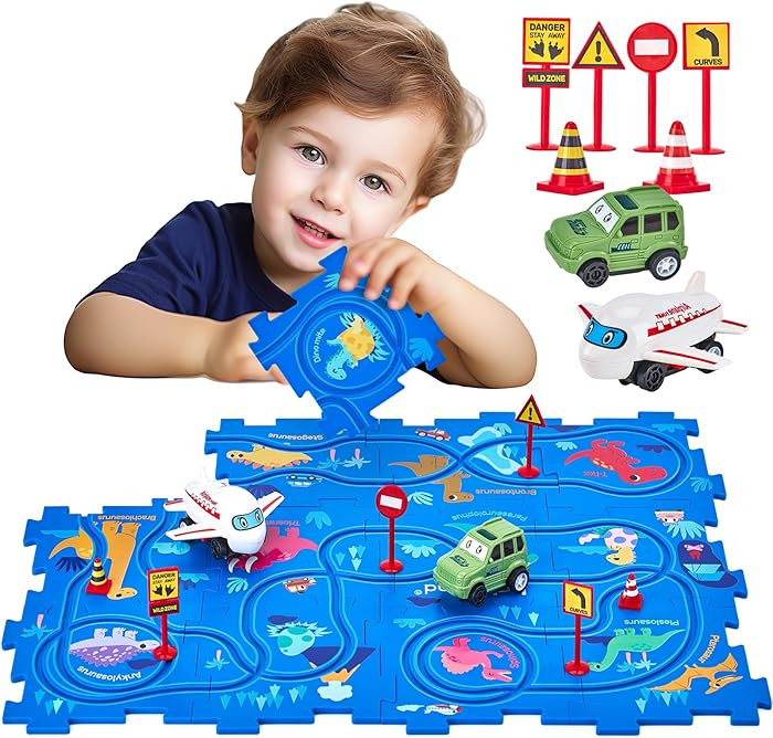 hahaland Puzzle Racer Kids Car Track Set-3 Year Old Boy Toys Dinosaur Jigsaw Puzzle Track Car Pla... | Amazon (US)