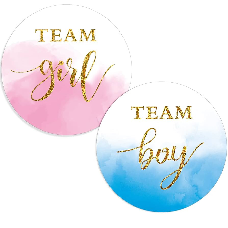 Lincia 100 Pieces Gold Watercolor Gender Reveal Stickers 2 Inches Gold Glitter Team Boy Team Girl... | Amazon (US)