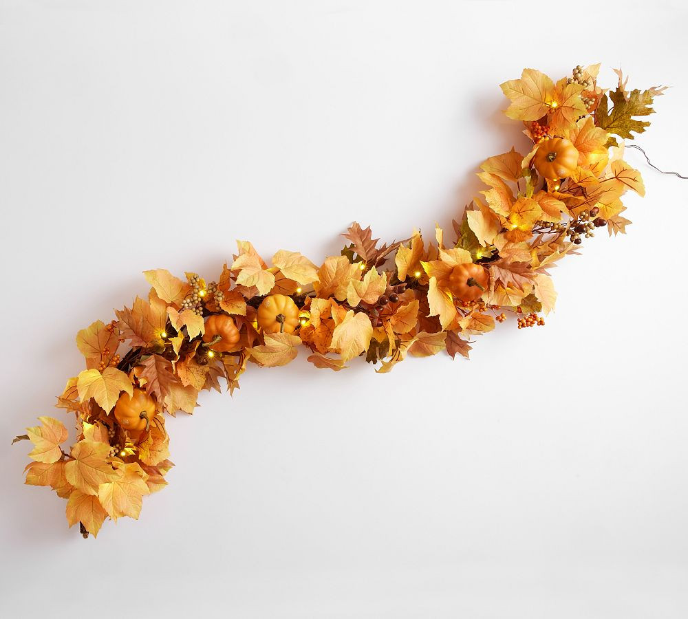 Handcrafted Lit Maple Pumpkin Wreath & Garland | Pottery Barn (US)