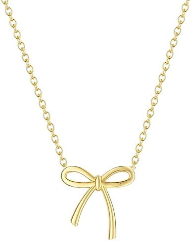 Risamil 14K Gold Plated Necklace for Women - Bow Necklace - Dainty Necklace Cute Small Tiny Bow P... | Amazon (US)