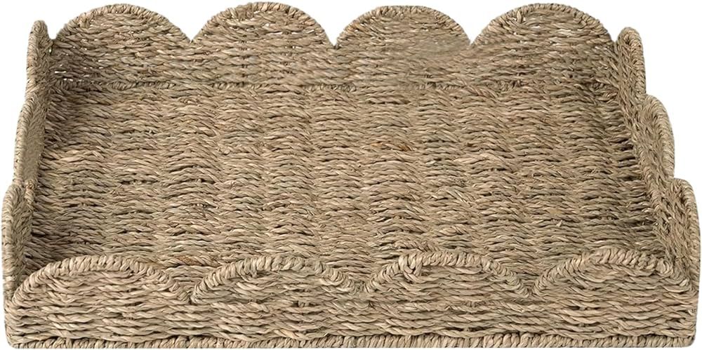 Decorative Tray 19.7x14.6x3.9 Inch Grass Woven Serving Tray with Scalloped Edge and Built-in Hand... | Amazon (US)