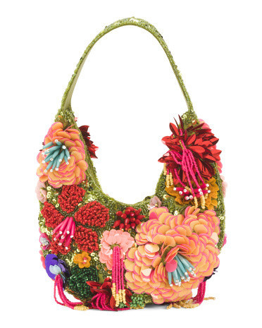 Beaded Daisy Handheld Bag, Leather | TJ Maxx