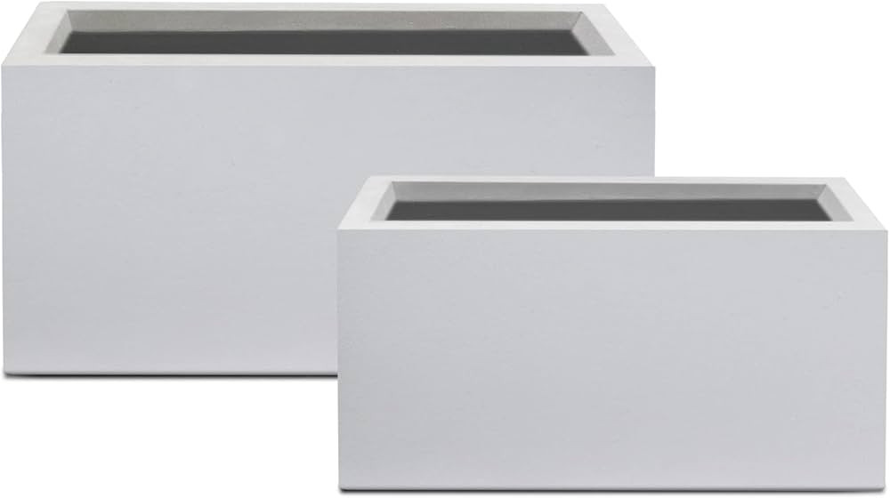 Kante Rectangular Lightweight Concrete Long Low Planters with Drainage Hole (Set of 2), Outdoor/I... | Amazon (US)