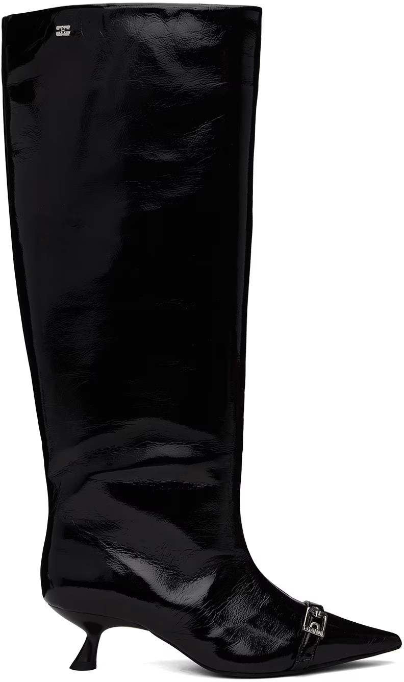 Black Eyelets Slouchy High Shaft Boots | SSENSE