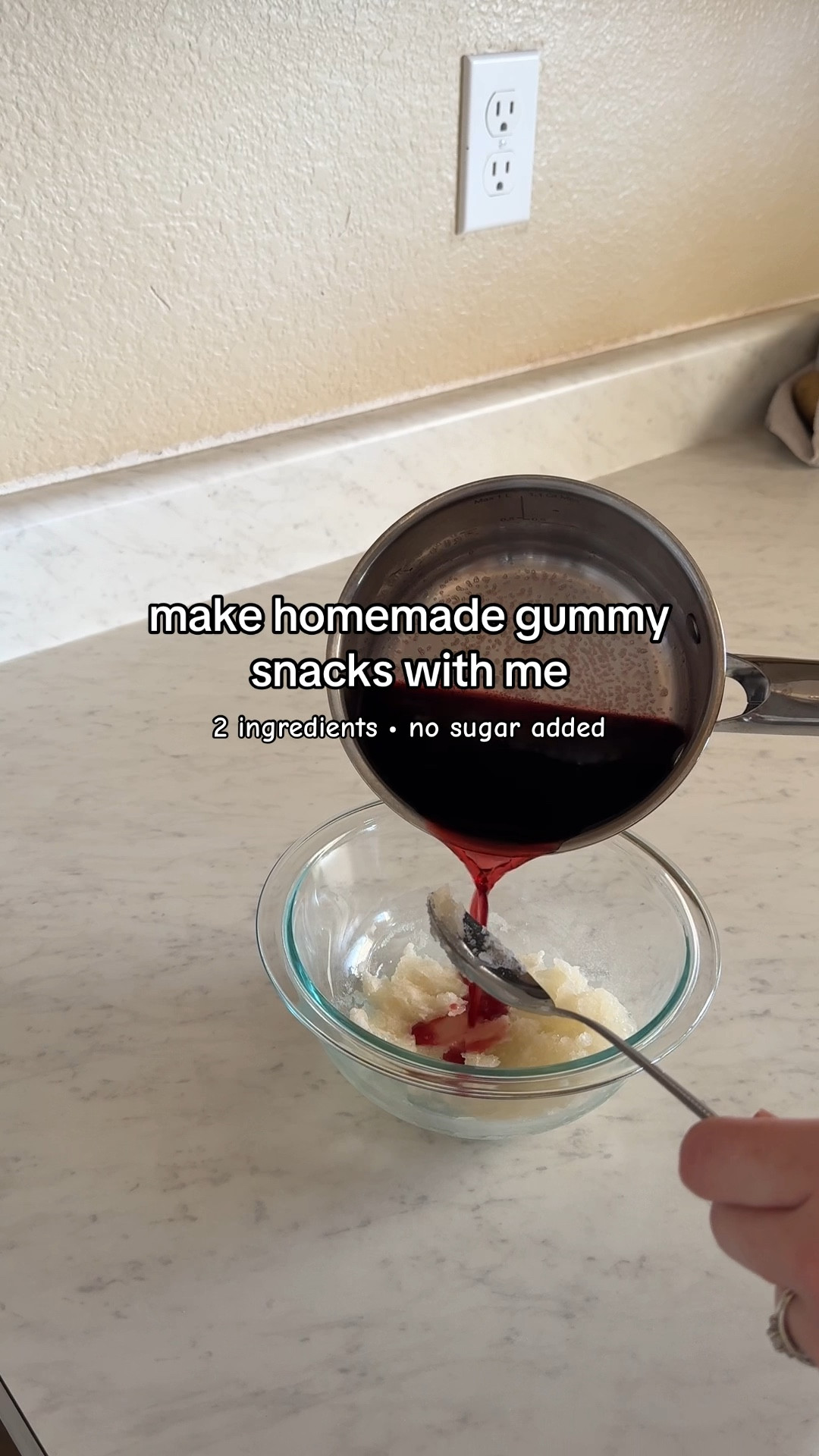 the easiest gummy recipe!

bloom 3 TBSP powdered gelatin on the counter in a bowl while you warm up a cup of your favorite fruit juice on the stove. bring to a simmer and pour the fruit juice over the bloomed gelatin. then pour into your molds and let set in the fridge for a few hours



#LTKSeasonal #LTKHome