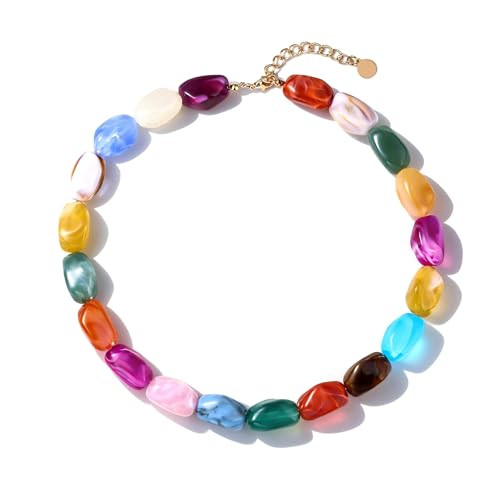 Colorful Beaded Necklace for Women Unique Resin Beads Choker Necklaces Boho Statement Chunky Neck... | Amazon (US)