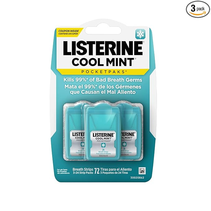 Listerine PocketPaks Cool Mint Breath Strips, Portable Pocket-Sized Oral Care Mouth Freshener, Di... | Amazon (US)