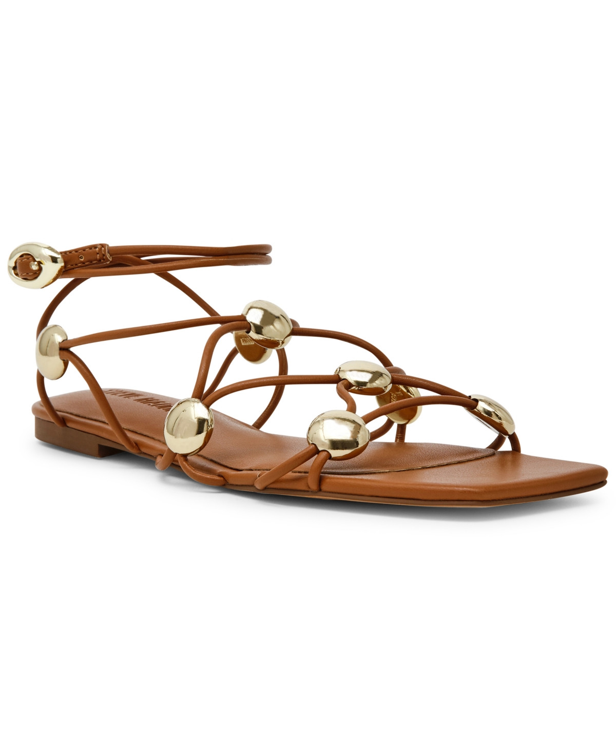 Steve Madden Women's Tides Studded Strappy Flat Sandals - Cognac/Gold | Macy's