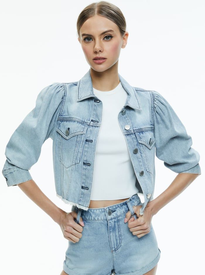 LANA PUFF SLEEVE DENIM JACKET | Alice + Olivia