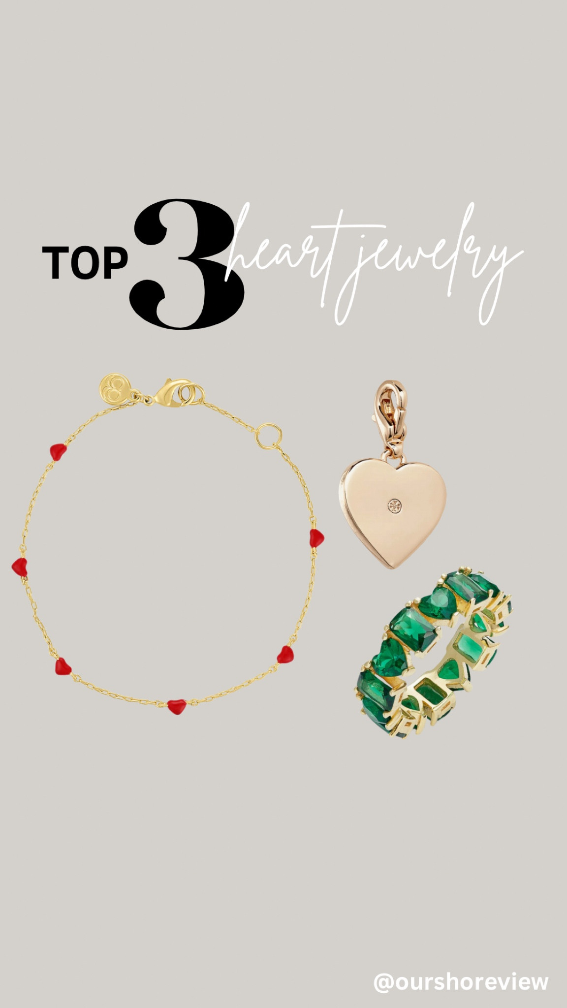 With Valentine’s Day coming up it may be the season of love but I firming believe you can wear hearts  all year long… especially when they’re on your jewels! I had a VERY hard time picking my top 3 heart jewelry pieces because there are so many adorable pieces out there but in the end these 3 rose to the top. Dainty red hearts on a bracelet chain would be such a good add on to anyone’s stack. A green emerald eternity ring… the color is so unexpected and that’s why I love it! Finally for all the Tory Burch girls out there this gold tone heart charm would make a special gift for a friend or yourself! 

#LTKSeasonal #LTKGiftGuide #LTKfindsunder100