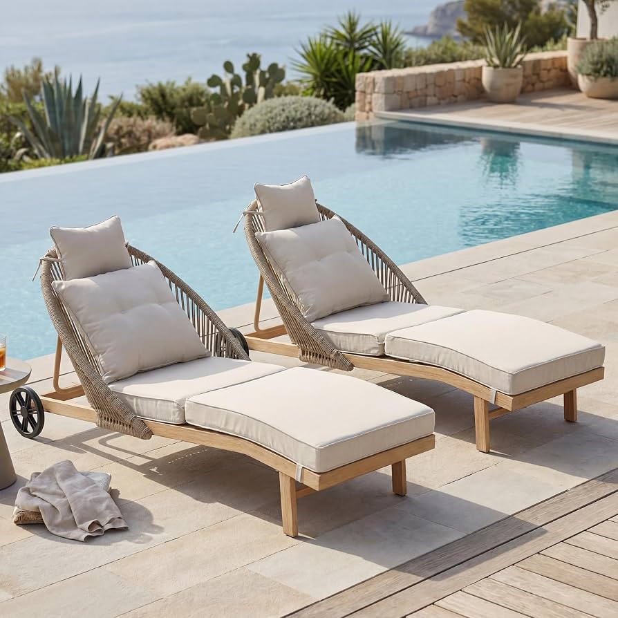 Patio Chaise Lounge Chairs Set of 2, Oversized Lounge Chair Outdoor with Cushions, Patio Lounge C... | Amazon (US)