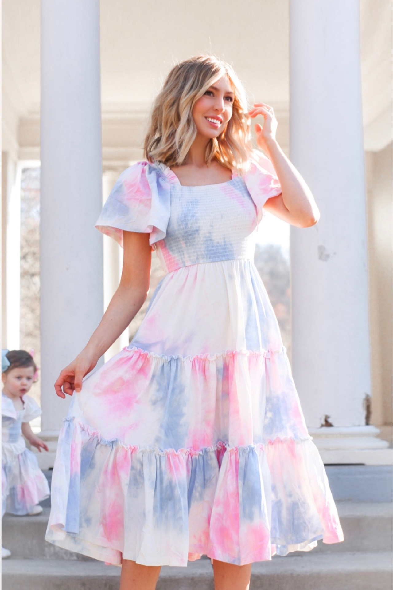 Mommy and me matching my dresses by ivy city co! My little photo bomber in the back! Haha 

#LTKGiftGuide #LTKbump #LTKFind