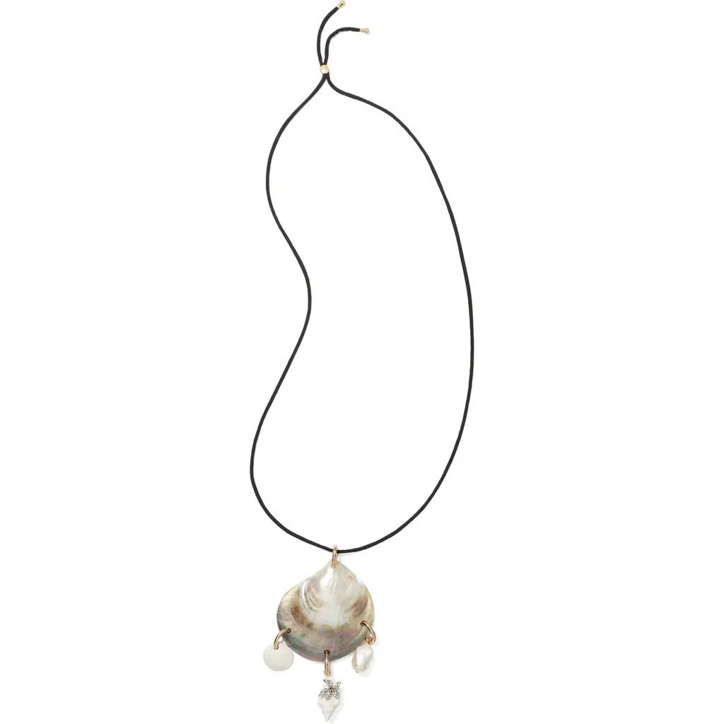 Tory Burch Shell & Cultured Pearl Pendant Necklace in Black /Ivory at Nordstrom | Nordstrom
