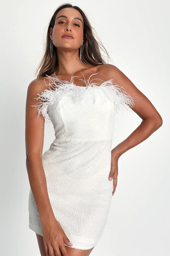 Glittering Perfection White Sequin Feather Strapless Mini Dress | Lulus (US)